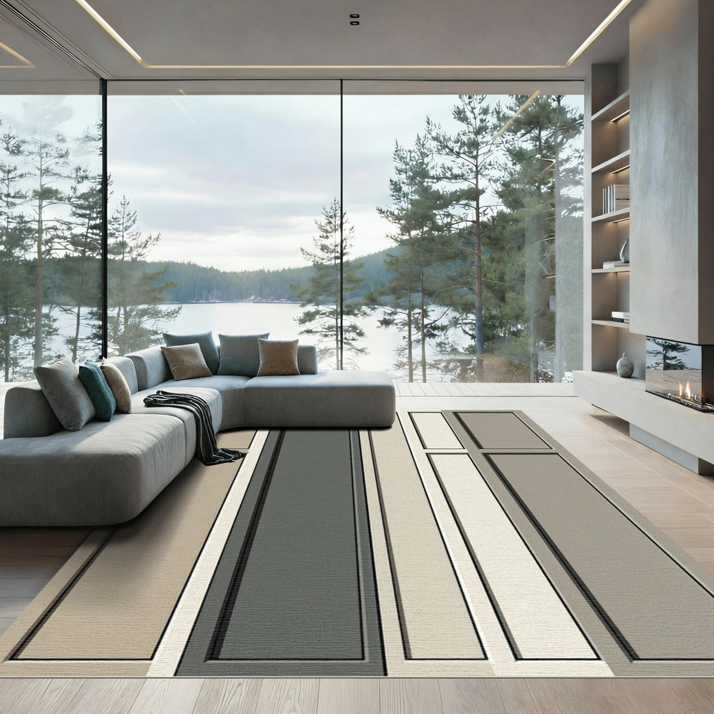 Neutral Tone Rectangular Panel Composition Rug