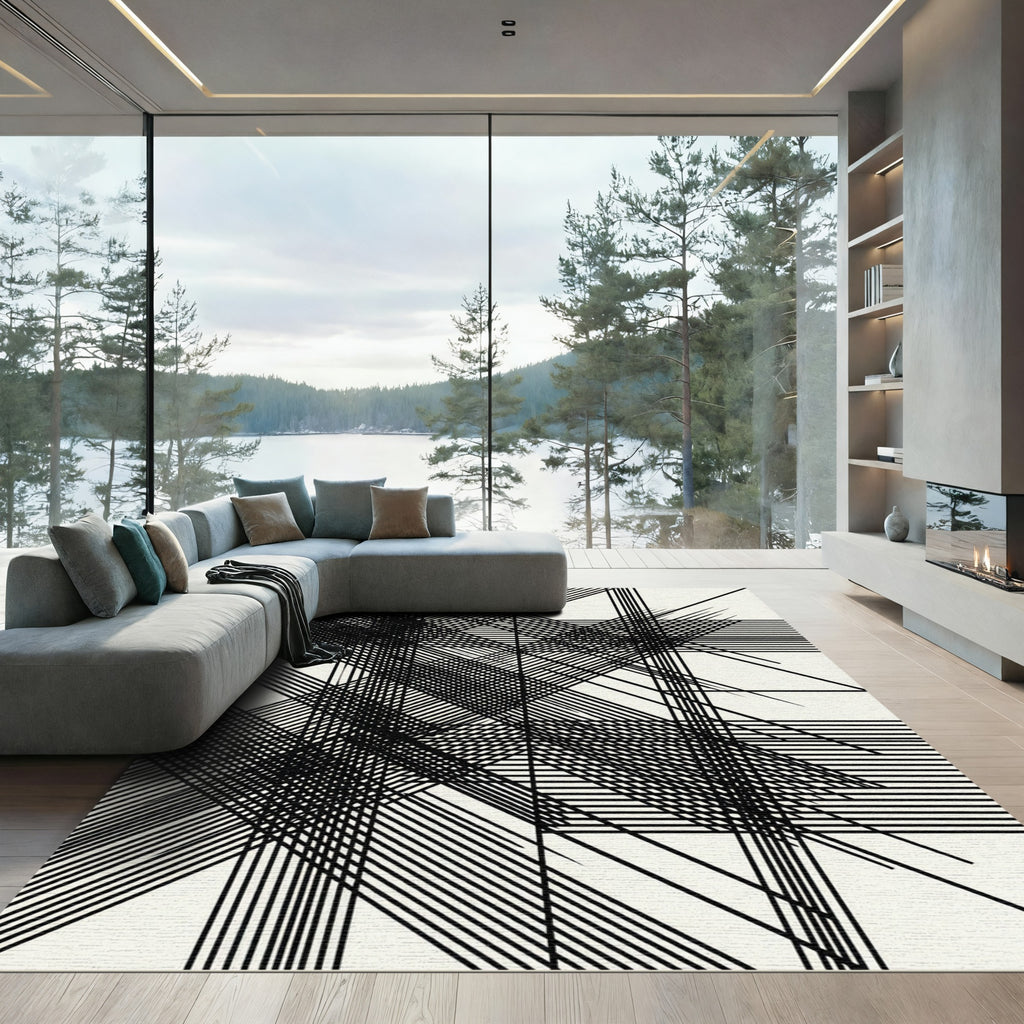 Monochromatic Abstract Geometric Linear Lines Rug