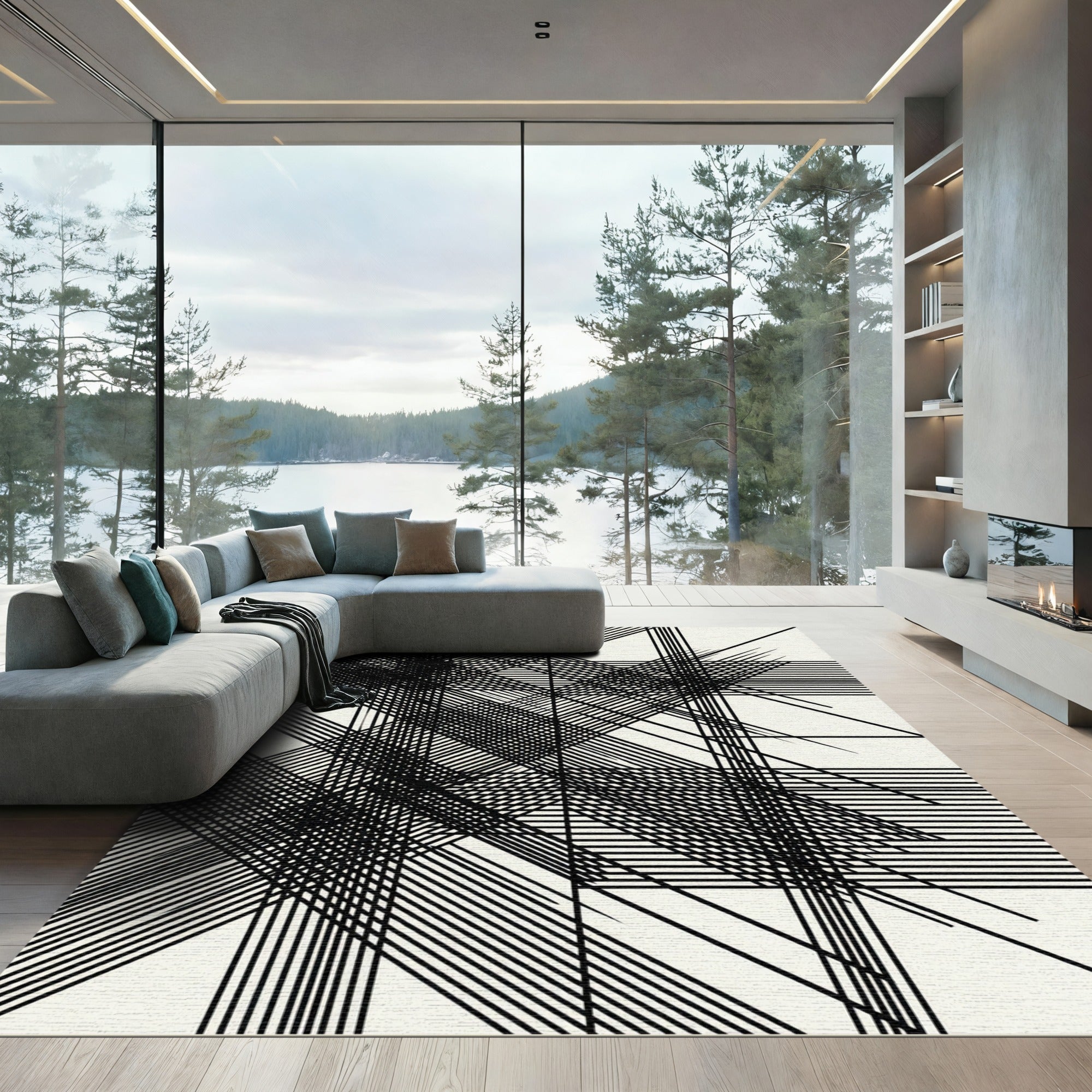 Monochromatic Abstract Geometric Linear Lines Rug