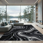 Black White Swirling Marble Vein Rug