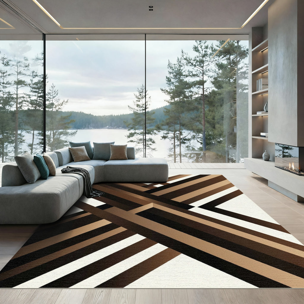 Modern Bronze Geometric Intersecting Lines Rug