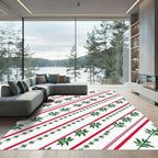 Red Green Diagonal Leaf Stripe Rug