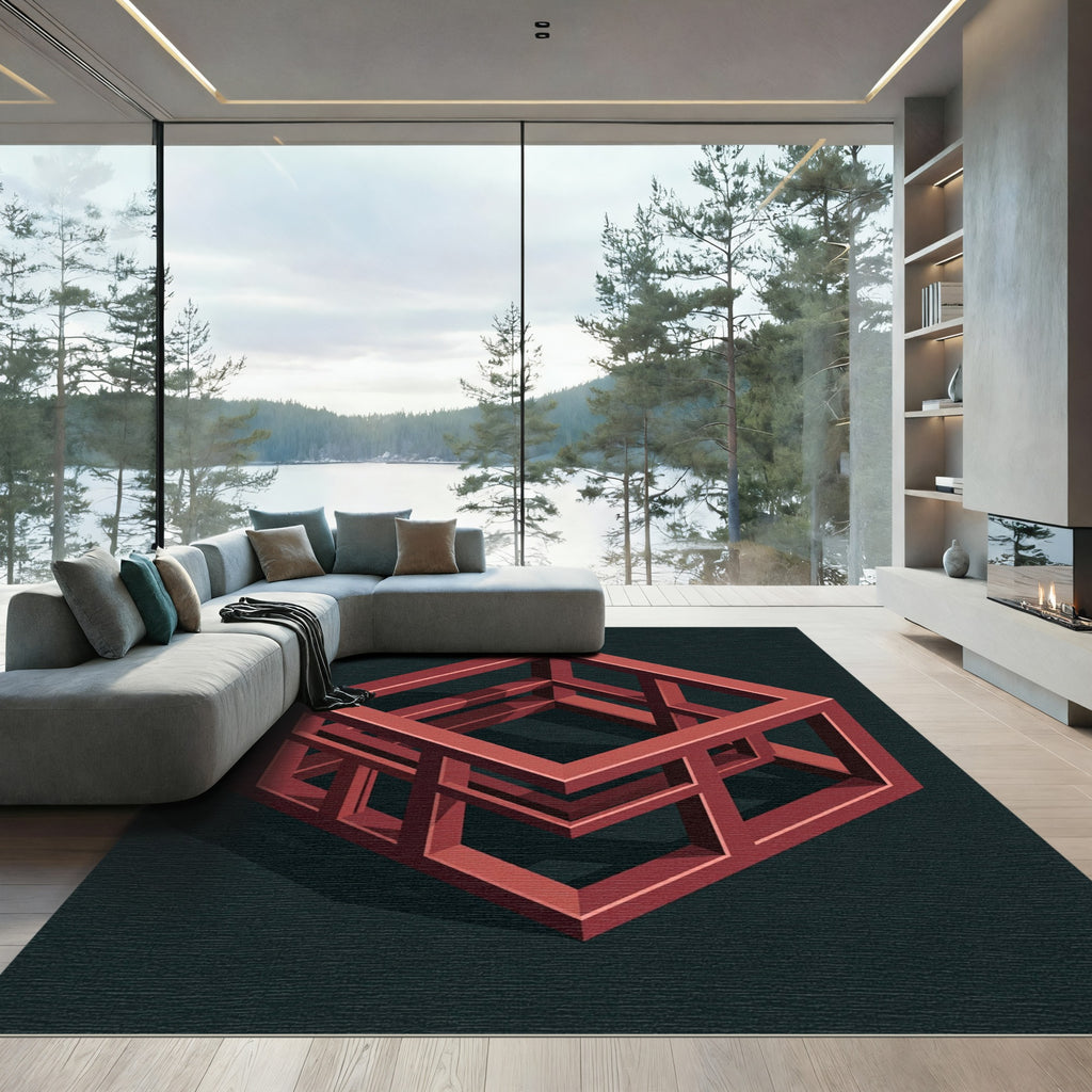 Terracotta Impossible Cube Illusion Rug