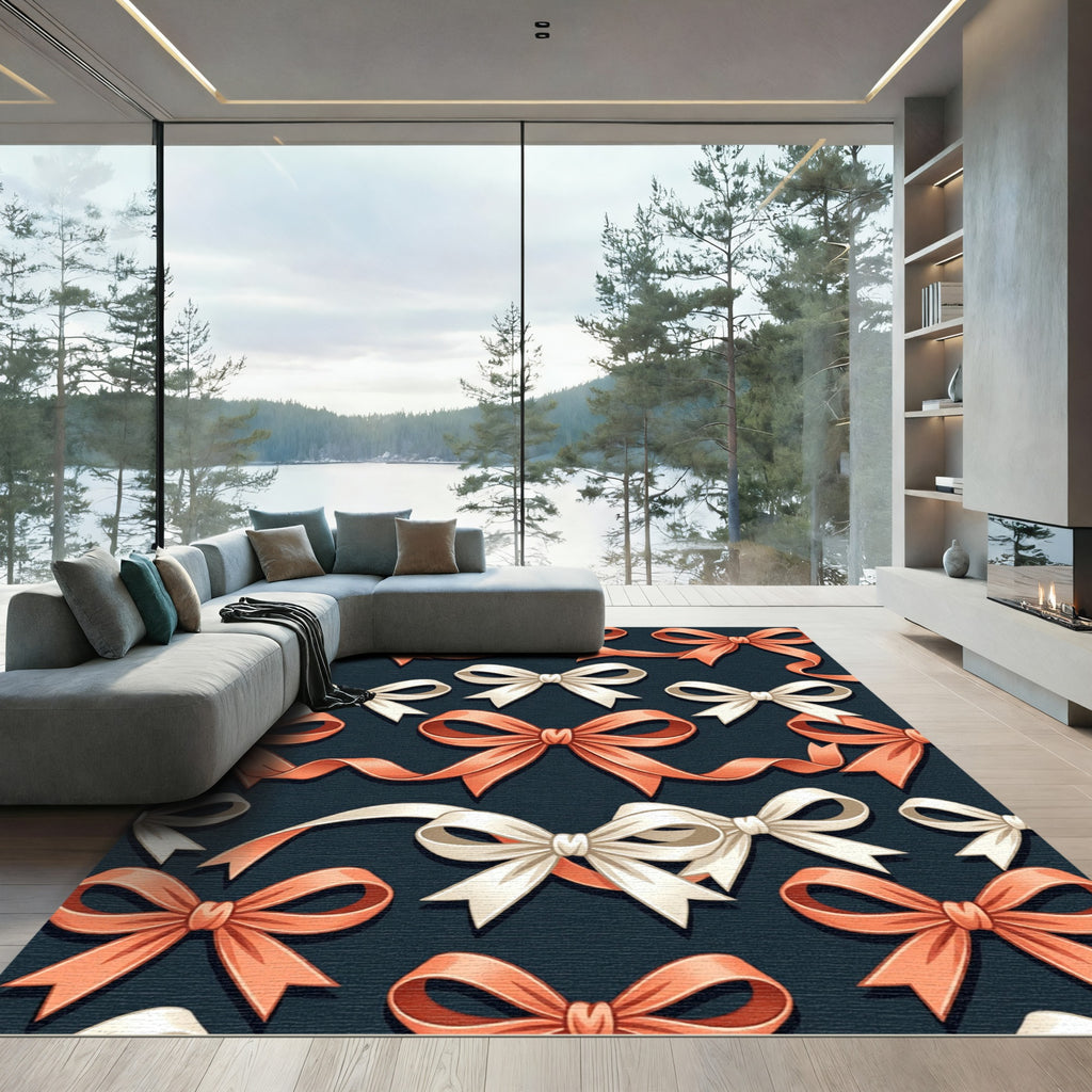 Elegant Peach and Cream Ribbon Garland Rug