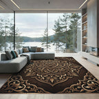 Ornate Bronze Interwoven Floral Emblem Rug