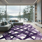 Geometric Violet Interlocking Linear Grid Rug