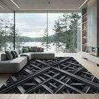 Contemporary Metallic Charcoal Intersecting Lattice Rug