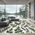 Earthy Botanical Lavender and Rosemary Garden Rug