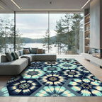 Teal Hexagonal Shibori Indigo Geometric Rug