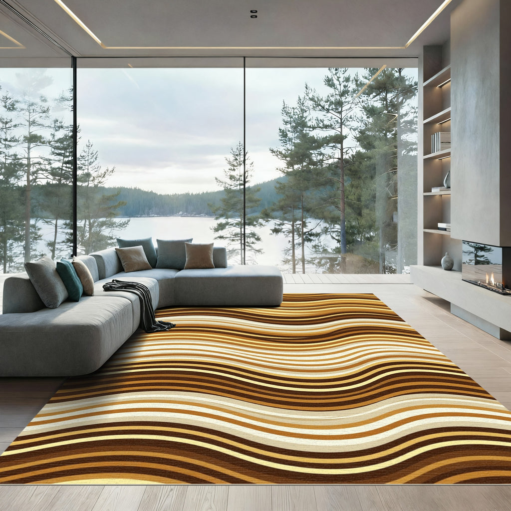 Earthy Amber Wavy Stripe Rug