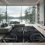 Monochromatic Metallic Compass Nautical Rug