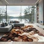 Abstract Coffee Ink Wash Layered Rug