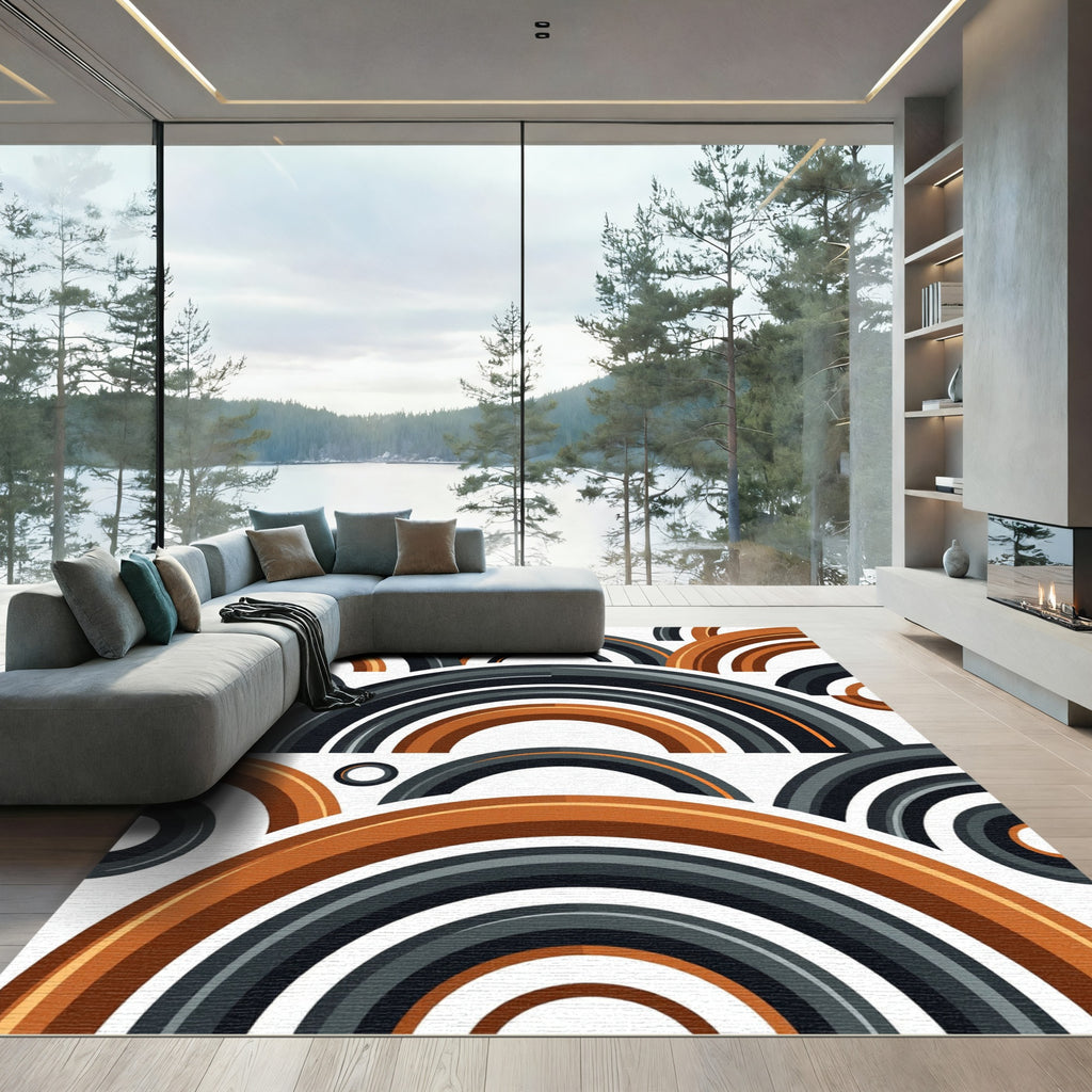 Modern Arched Bronze Gray Geometric Rug