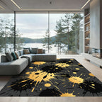 Gold and Black Abstract Ink Splatter Rug