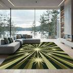 Celestial Olive Green Sunburst Starry Galaxy Rug