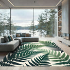 Deep Emerald Green Fern Leaves Rug