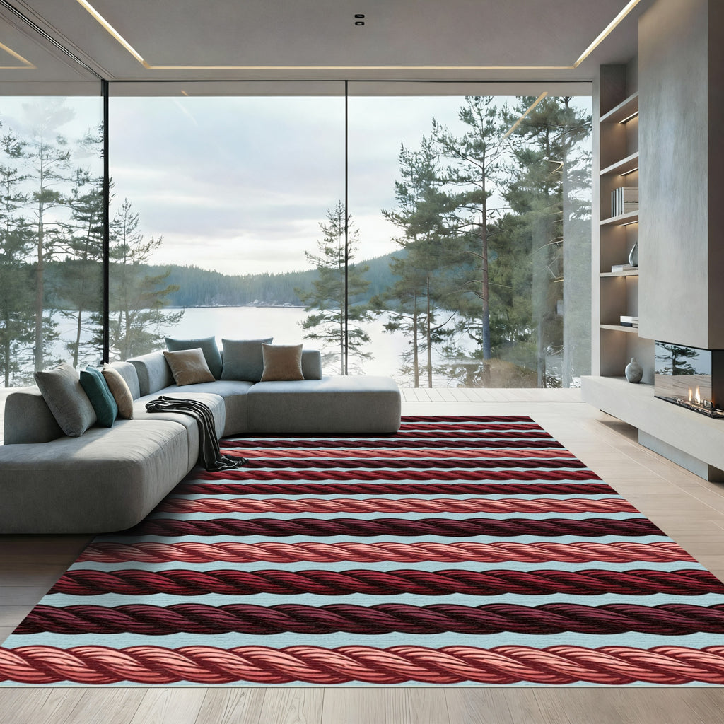 Crimson Rope Stripes Textured Rug