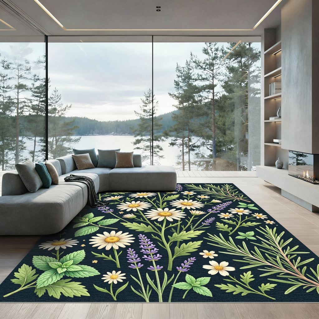 Botanical Chamomile and Lavender Meadow Rug