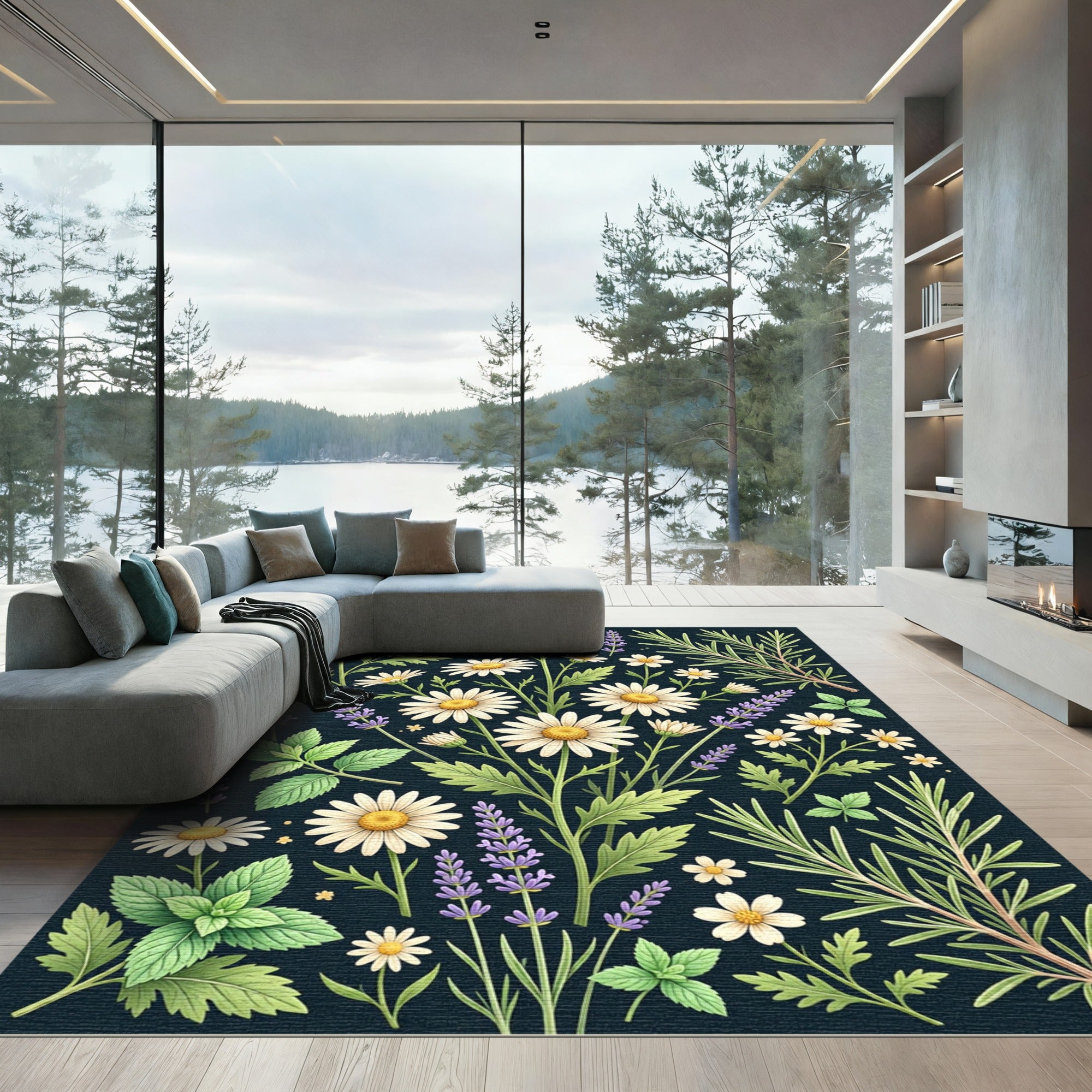 Botanical Chamomile and Lavender Meadow Rug