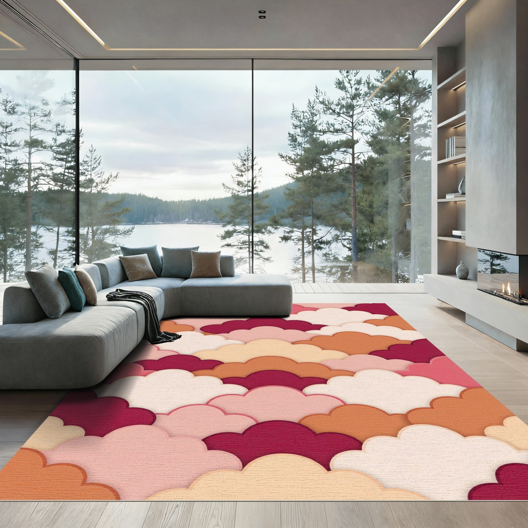 Layered Sunset Cloud Scallop Abstract Rug