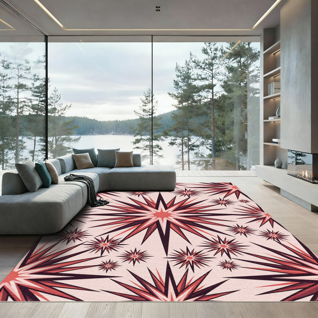 Crimson Radiating Starbursts Rug