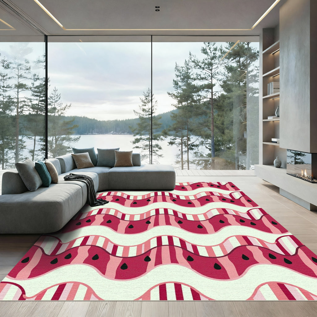 Modern Wavy Watermelon Seed Geometric Art Rug