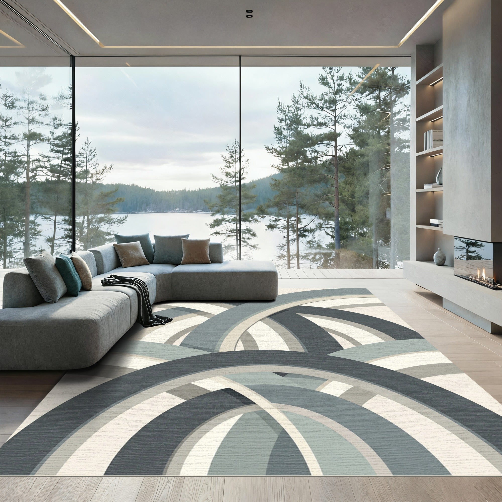 Grey Gradient Arch Archway Overlay Rug