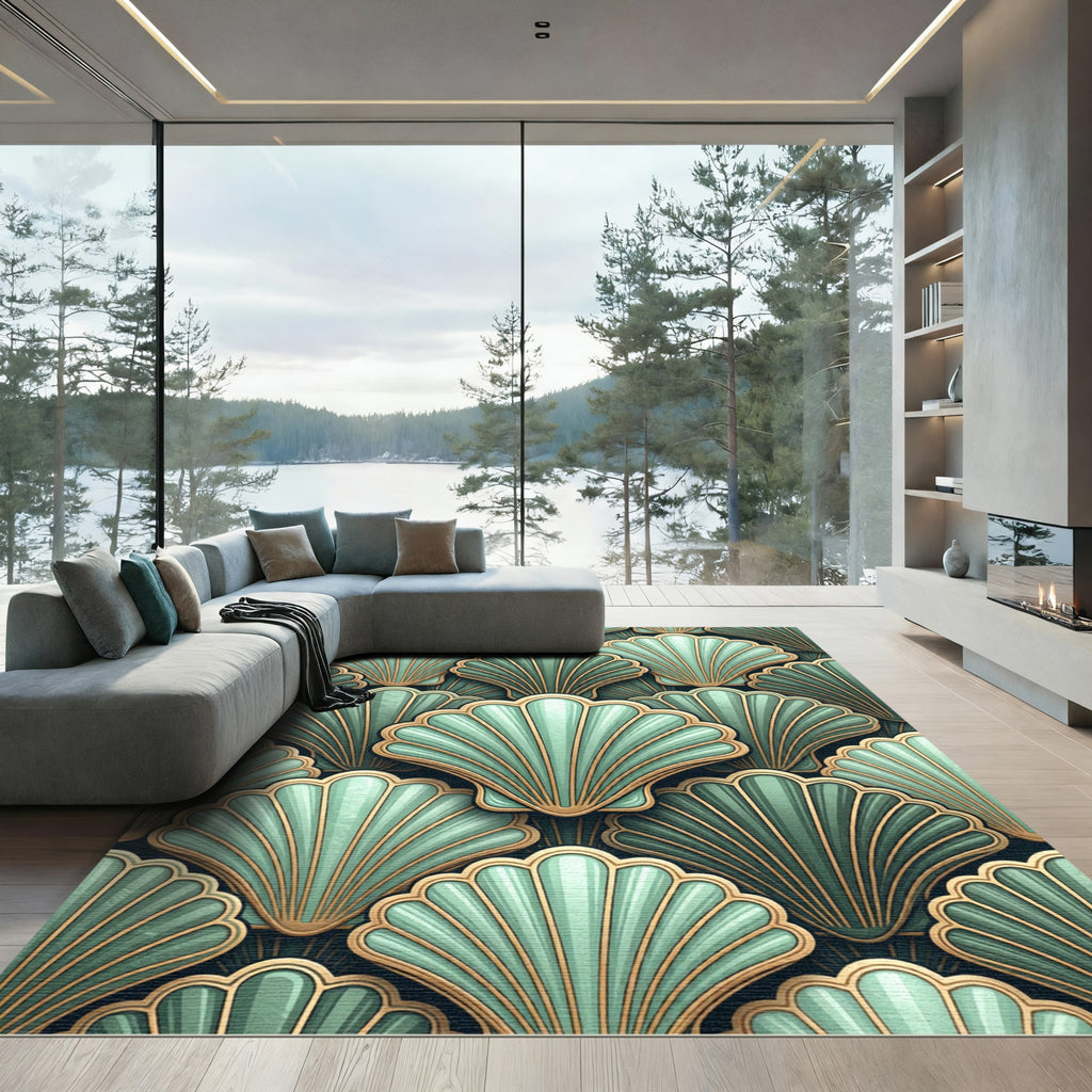 Mint Green Scallop Fan Overlay Rug