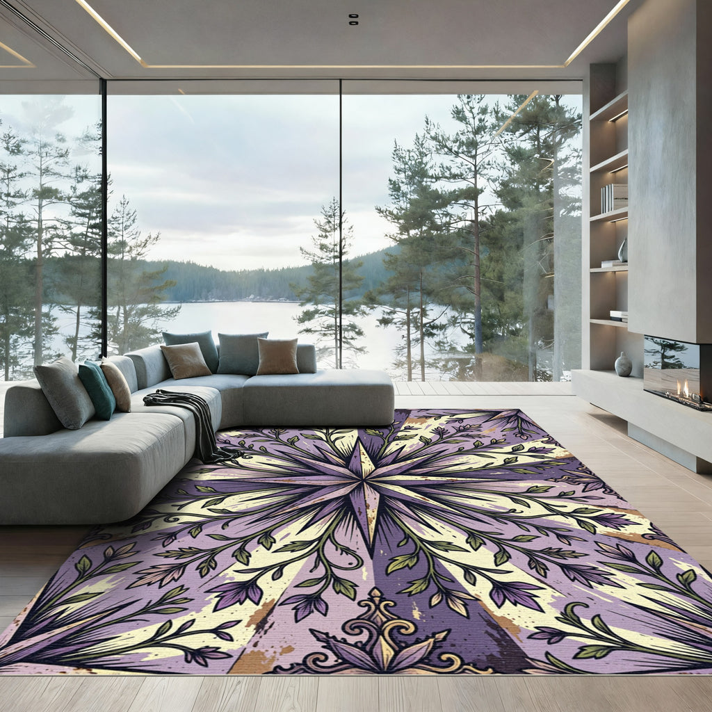 Vintage Lavender Star Floral Medallion Rug