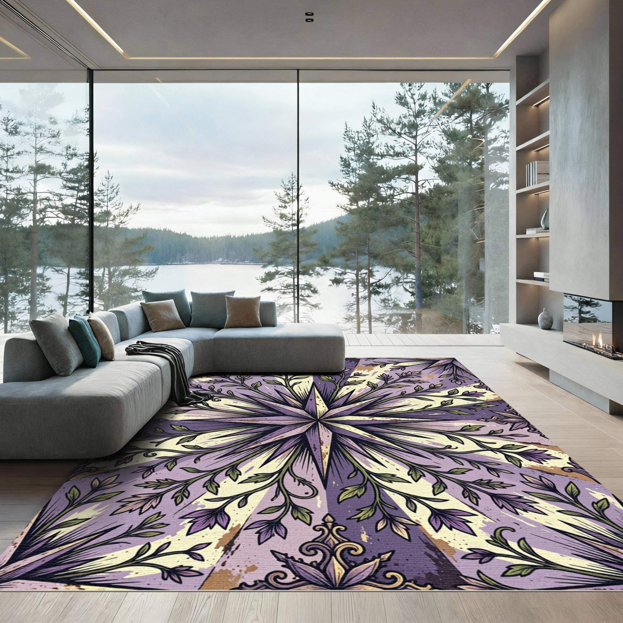 Vintage Lavender Star Floral Medallion Rug