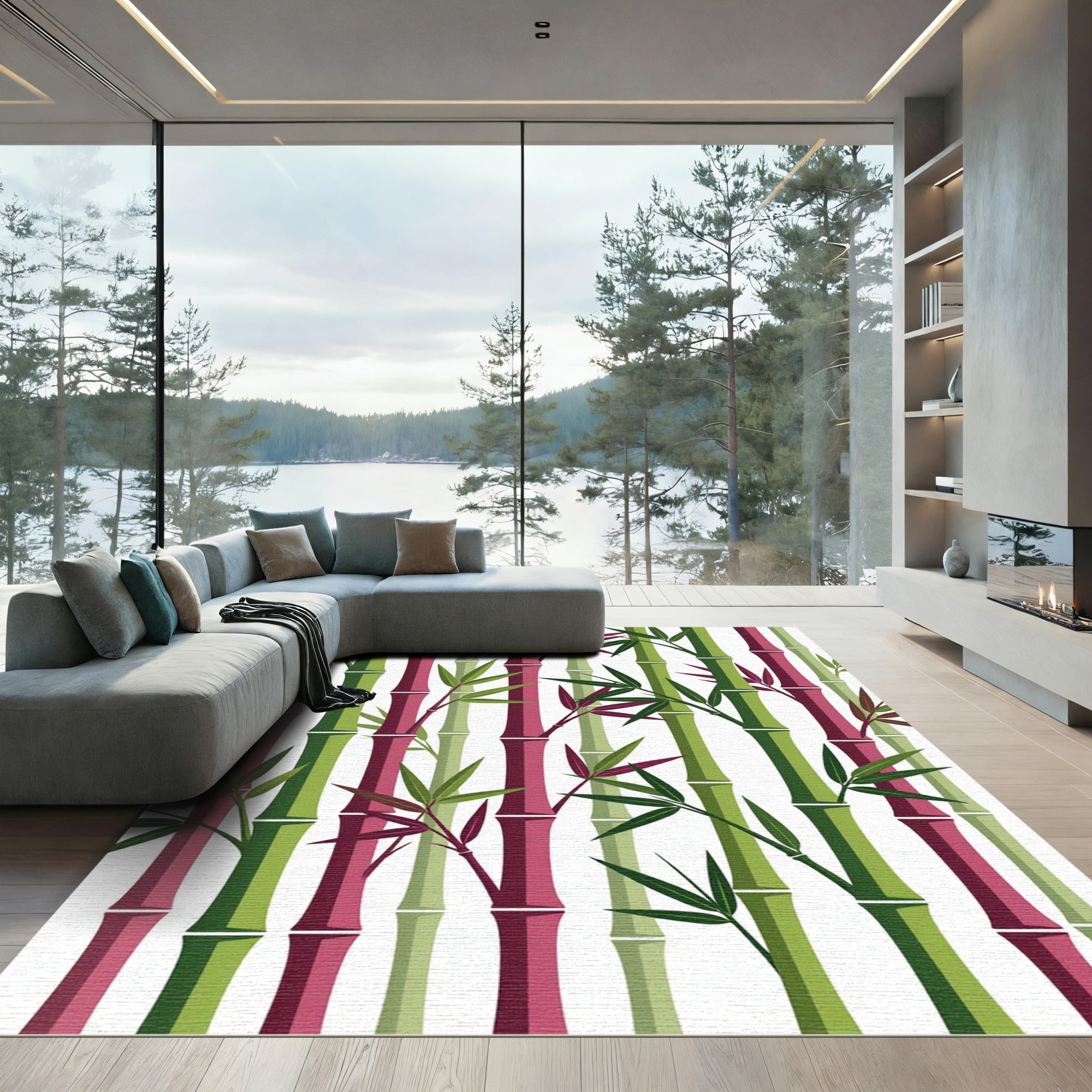 Vibrant Bamboo Shoots with Leafy Accents Rug