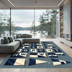 Navy White Checkerboard Alphabet Flags Rug