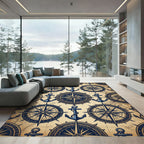 Vintage Nautical Compass and Anchor Map Rug