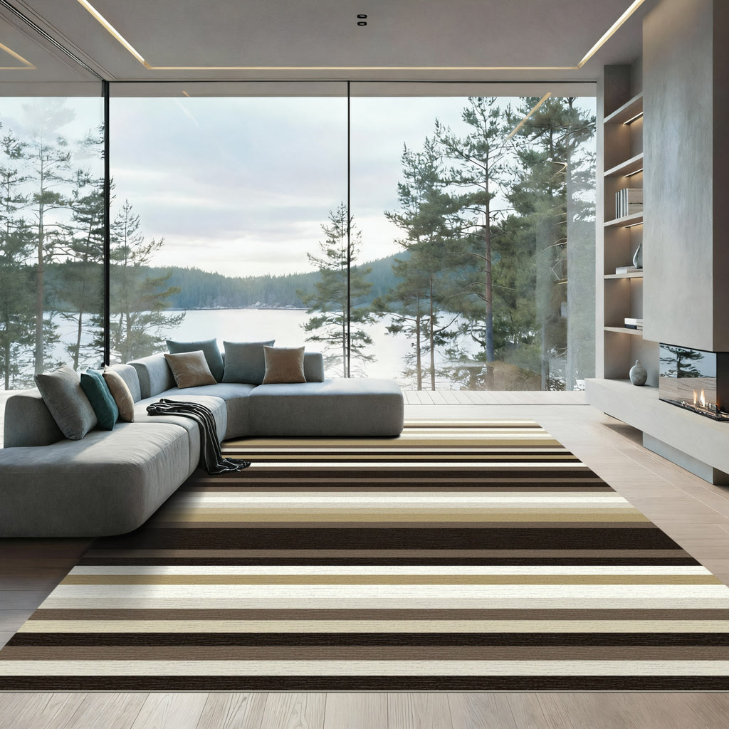 Neutral Earthy Brown Horizontal Striped Rug
