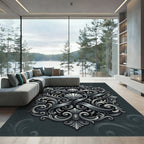 Charcoal Gray Ornate Shell Medallion Rug