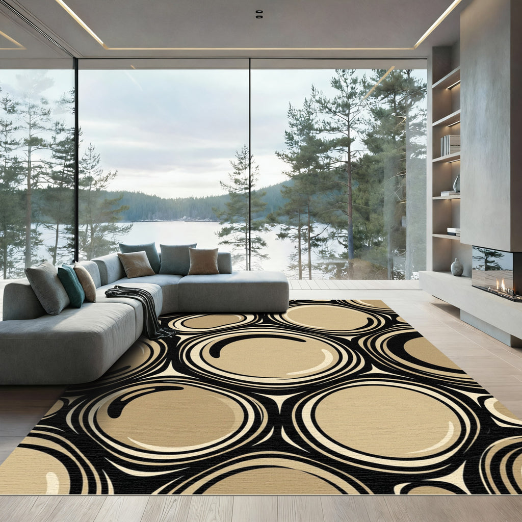 Earthy Taupe Concentric Circle Abstract Rug