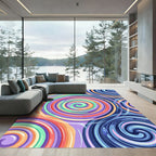 Vibrant Multicolored Swirling Abstract Circular Art Rug