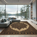 Ornate Black Gold Mandala Rug