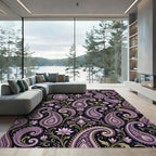 Ornate Purple Paisley Floral Scroll Rug