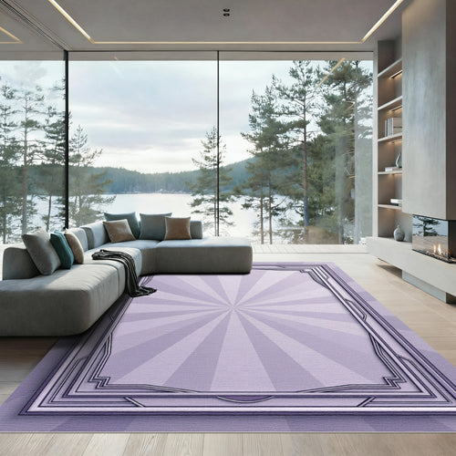 Art Deco Lilac Sunburst Frame Rug