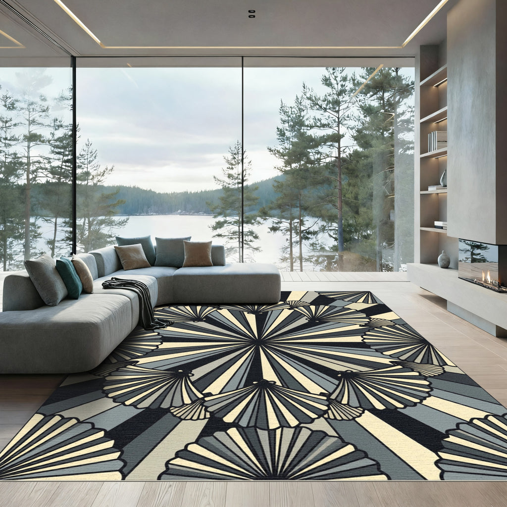 Art Deco Fan Shell Monochrome Radiance Rug