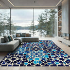 Navy Blue Starburst Geometric Medallion Rug