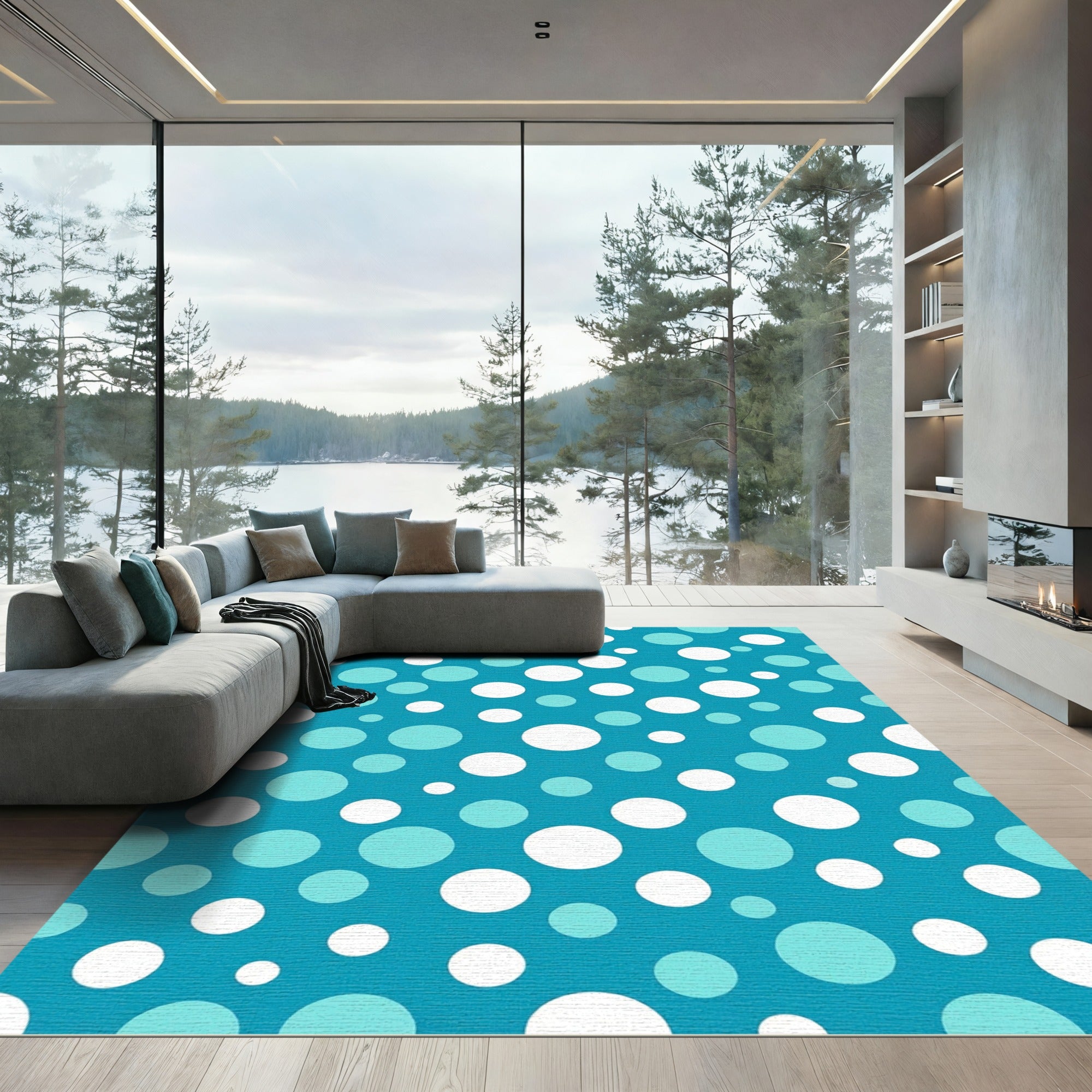 Aqua Blue Circles Confetti Rug