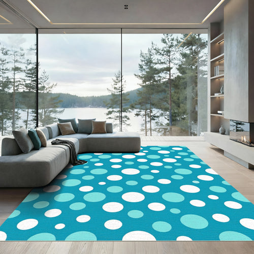 Aqua Blue Circles Confetti Rug