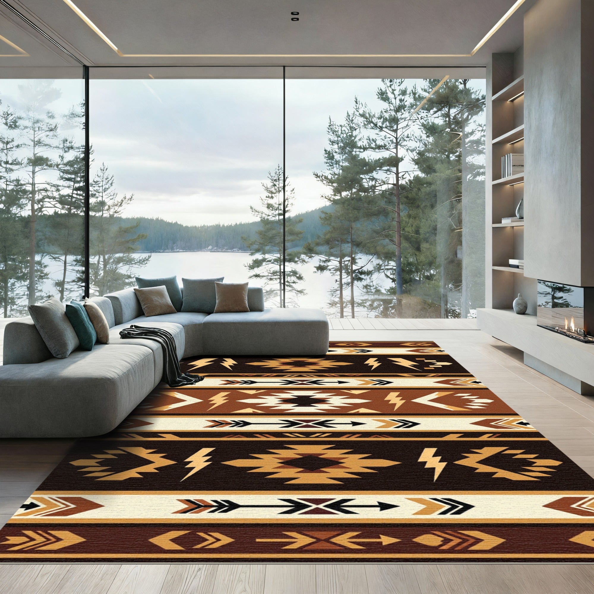 Earthy Southwest Arrow Lightning Geometric Rug