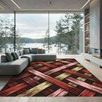 Woven Crimson and Golden Diagonal Lattice Rug