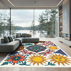 Vibrant Floral Sun Medallion Earth Collage Rug