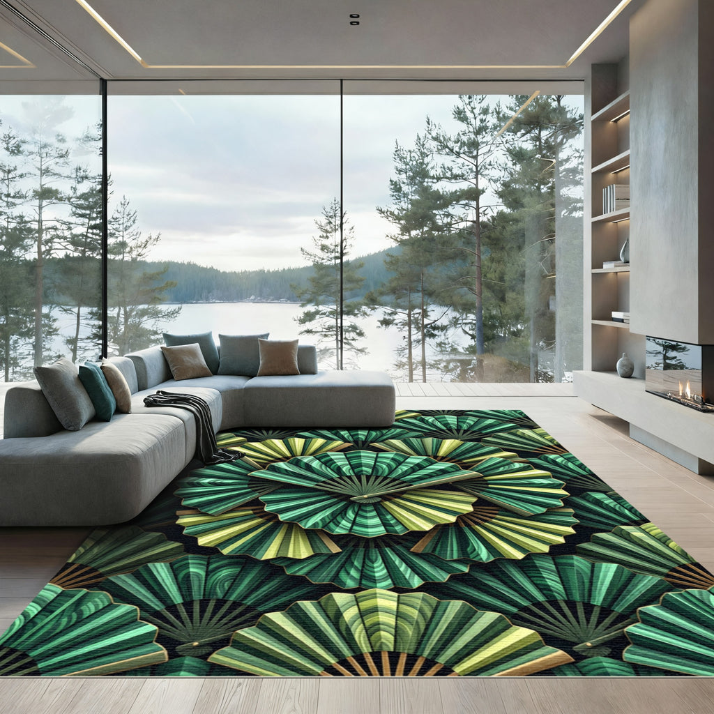 Emerald Green Folding Fan Arrangement Rug