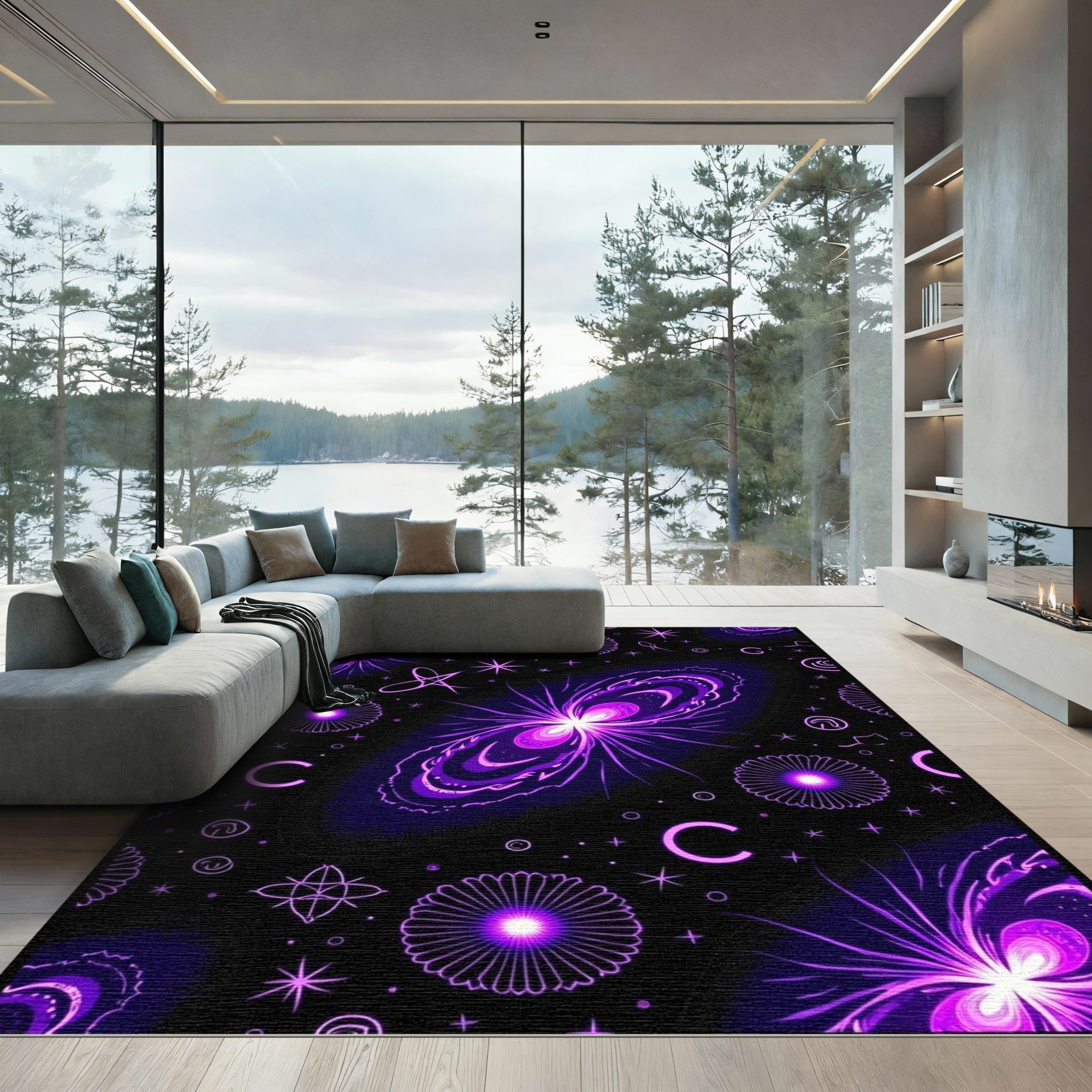 Vibrant Purple Galactic Swirl Galaxy Rug