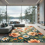 Whimsical Peach Floral Garden Rug